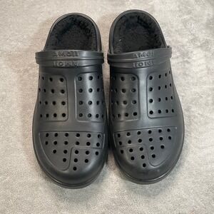 Amoji Size 13 Black Winter Fleece Fur Lined Garden Shoes Slippers Clogs Slip On
